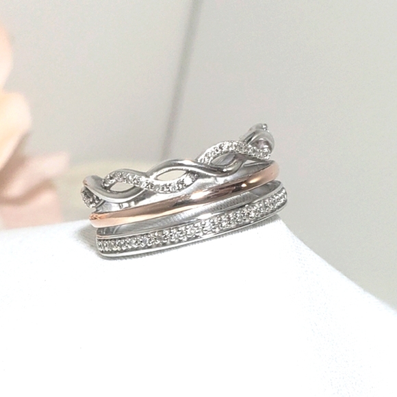 Brand New 40 Genuine Diamonds 14K Rose Gold & 925 Sterling Silver Ring 7 - Picture 12 of 13